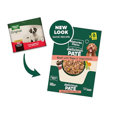Natures Menu - Wet Dog Food - Pouches for Adult Dogs with Beef and Tripe - 8 x 300g 