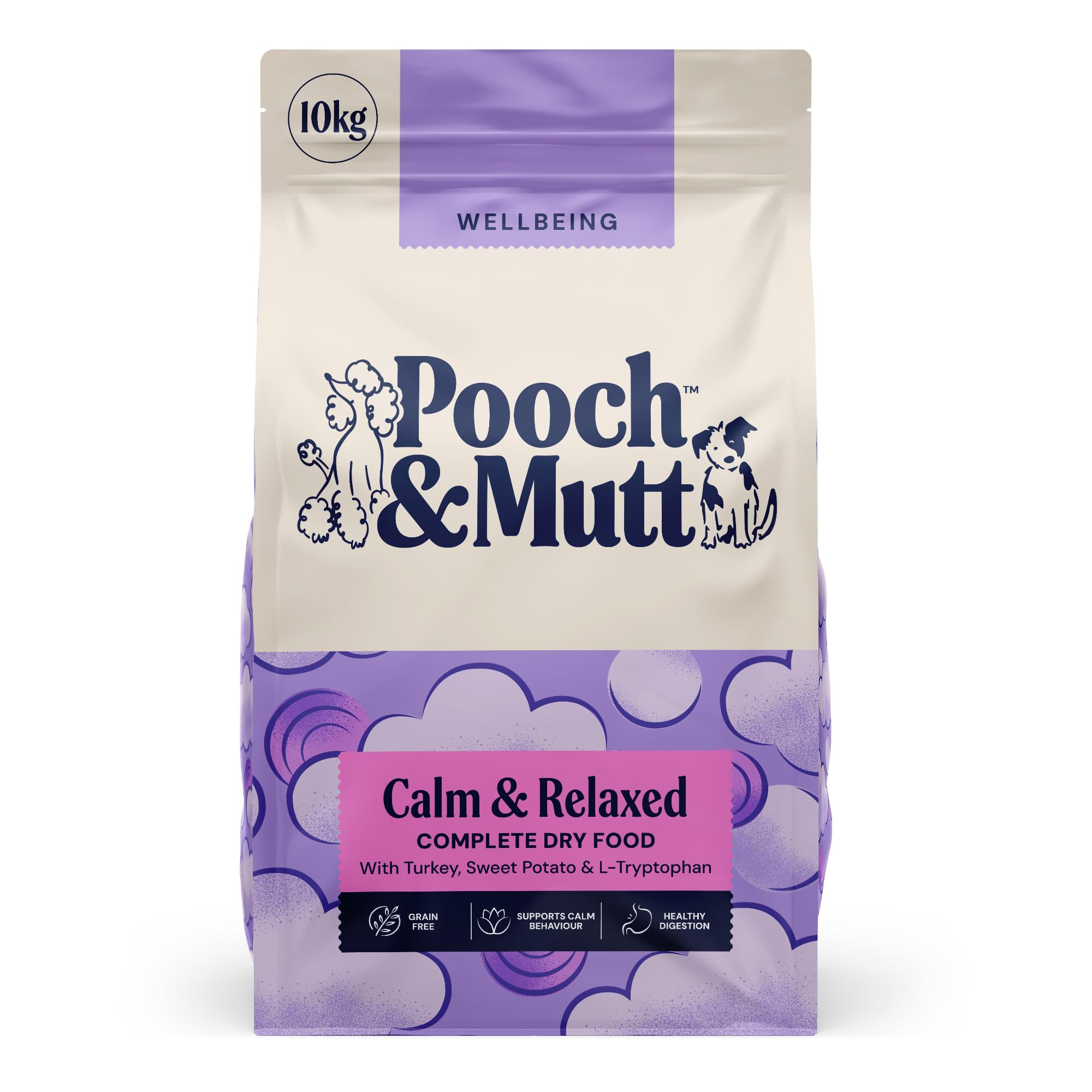 Pooch & Mutt - Calm & Relaxed Complete Dry Dog Food Grain Free (Regular Sized Kibble), for Calming Hyperactive or Anxious Dogs, Turkey and Sweet Potato, 10kg (packaging may vary) 