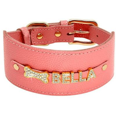 Personalized Dog Collar PU Leather | Greyhound Neck Collar with Name - Petzenya