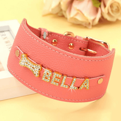 Personalized Dog Collar PU Leather | Greyhound Neck Collar with Name - Petzenya