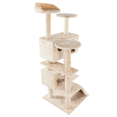 Cat Tower Climbing Tree | 132cm Cat Scratching Post Tower | Cream Sisal Rope Cat Tree - Petzenya