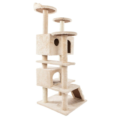 Cat Tower Climbing Tree | 132cm Cat Scratching Post Tower | Cream Sisal Rope Cat Tree - Petzenya