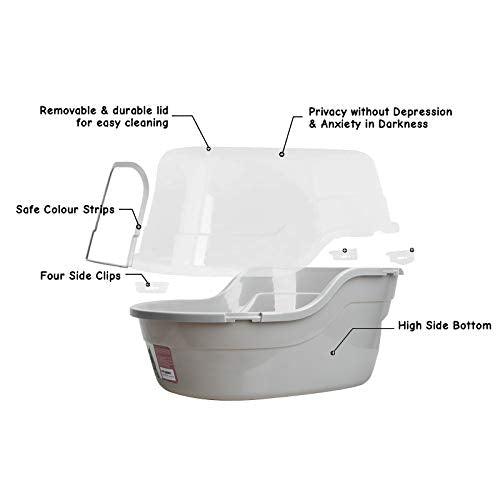 petphabet large Cat Litter Tray Toilet Box gray, 63x48x43cm, Jumbo Hooded Cat Litter Tray with lid Extral Large Litter Box XXL Pet Litter Tray Gray - Petzenya