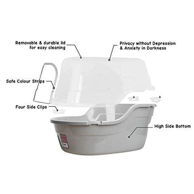 petphabet large Cat Litter Tray Toilet Box gray, 63x48x43cm, Jumbo Hooded Cat Litter Tray with lid Extral Large Litter Box XXL Pet Litter Tray Gray - Petzenya