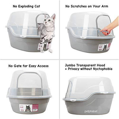 petphabet large Cat Litter Tray Toilet Box gray, 63x48x43cm, Jumbo Hooded Cat Litter Tray with lid Extral Large Litter Box XXL Pet Litter Tray Gray - Petzenya