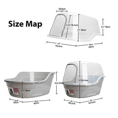 petphabet large Cat Litter Tray Toilet Box gray, 63x48x43cm, Jumbo Hooded Cat Litter Tray with lid Extral Large Litter Box XXL Pet Litter Tray Gray - Petzenya