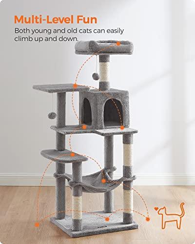 FEANDREA Cat Tree, Cat Condo with Hammock, 143 cm, Light Grey PCT161W01 - Petzenya