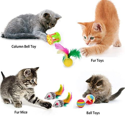 22 Pcs Cat Toys for Indoor Kitten, Interactive Cat Kitten Toys Set, Collapsible Cat Tunnel Feather Wand Ball Spring Mice - Petzenya