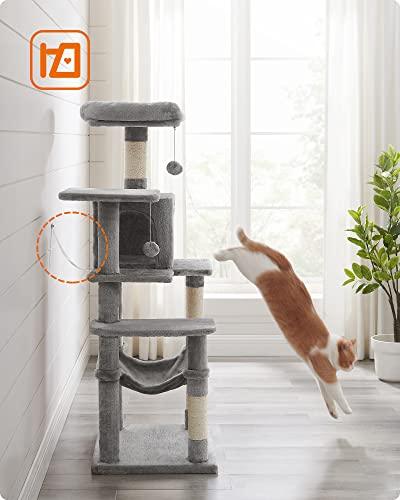 FEANDREA Cat Tree, Cat Condo with Hammock, 143 cm, Light Grey PCT161W01 - Petzenya