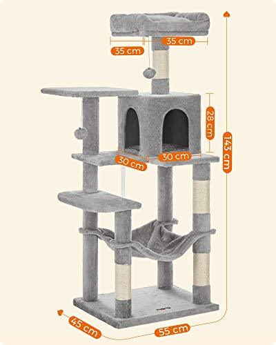 FEANDREA Cat Tree, Cat Condo with Hammock, 143 cm, Light Grey PCT161W01 - Petzenya