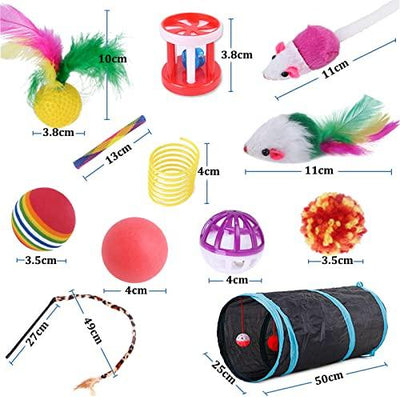 22 Pcs Cat Toys for Indoor Kitten, Interactive Cat Kitten Toys Set, Collapsible Cat Tunnel Feather Wand Ball Spring Mice - Petzenya