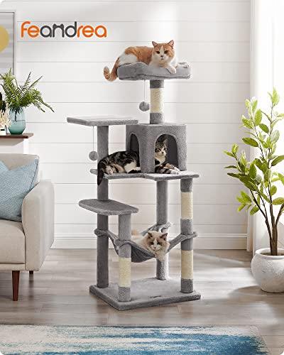 FEANDREA Cat Tree, Cat Condo with Hammock, 143 cm, Light Grey PCT161W01 - Petzenya