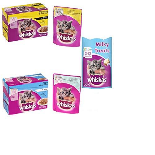 whiskas Wet Kitten Food 1 Box 6 pouches (Poultary) / 6 pouches (Fish) + Milky Treats (Premium pack) - Petzenya