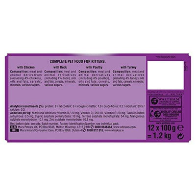 Whiskas 2-12 Months Kitten Pouches Poultry Selection in Gravy, 12 x 100 g - Petzenya