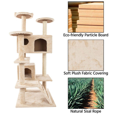 Cat Tower Climbing Tree | 132cm Cat Scratching Post Tower | Cream Sisal Rope Cat Tree - Petzenya