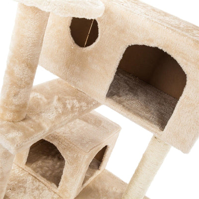 Cat Tower Climbing Tree | 132cm Cat Scratching Post Tower | Cream Sisal Rope Cat Tree - Petzenya