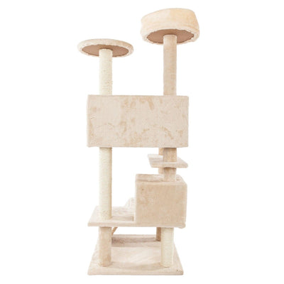 Cat Tower Climbing Tree | 132cm Cat Scratching Post Tower | Cream Sisal Rope Cat Tree - Petzenya