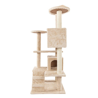 Cat Tower Climbing Tree | 132cm Cat Scratching Post Tower | Cream Sisal Rope Cat Tree - Petzenya